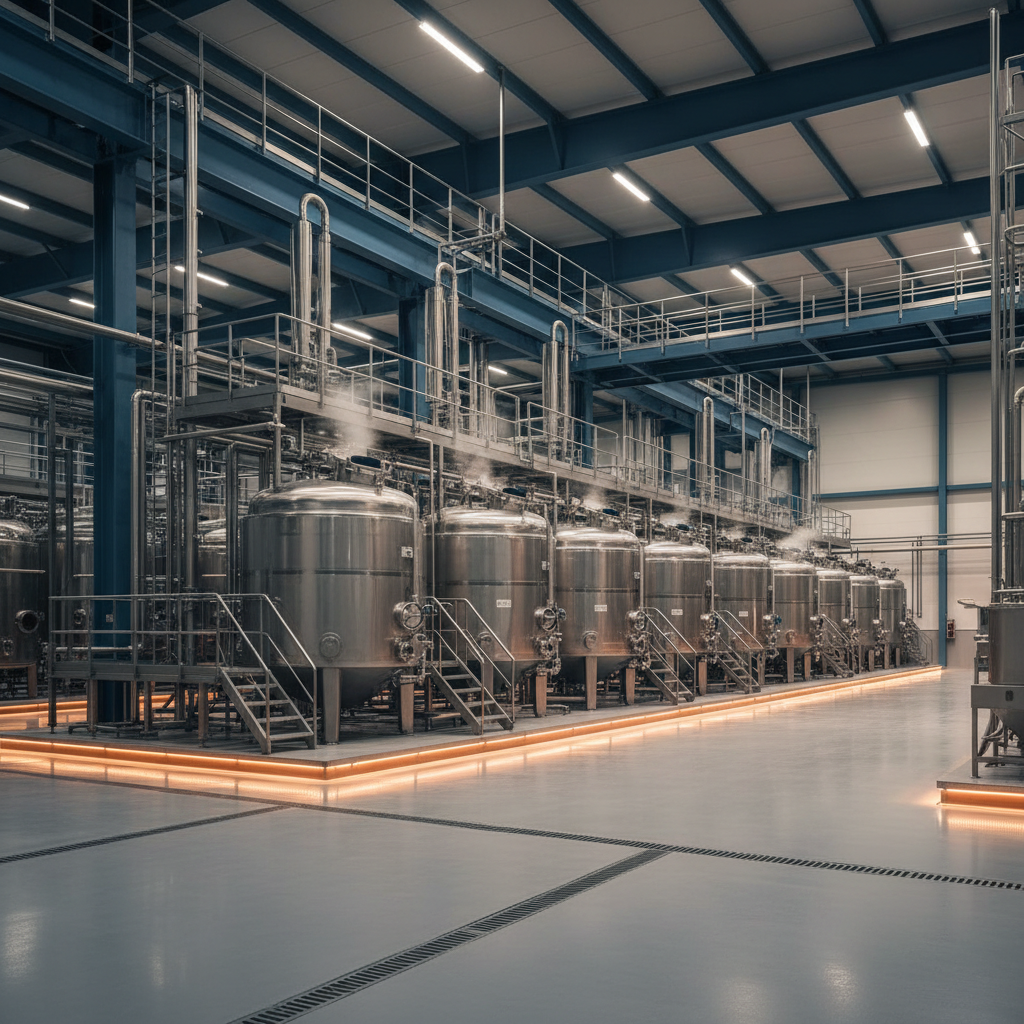 Stainless steel processing equipment in a bright food production facility
